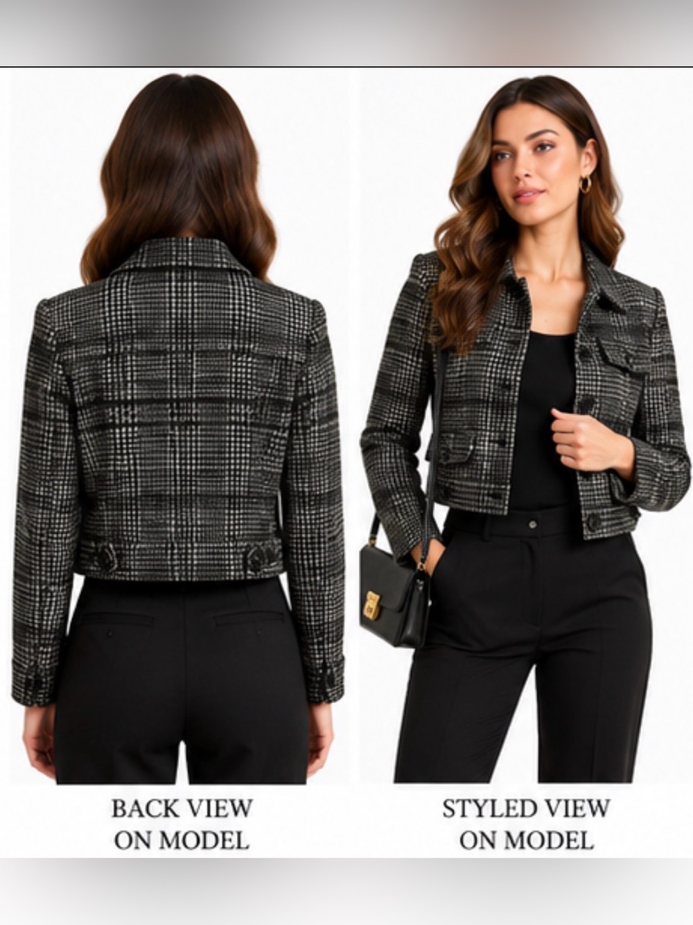 7 For All Mankind Houndstooth Plaid Cropped Jacket Women S Black Gray Button